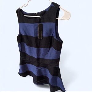 Banana Republic Navy and Black Striped Peplum Dress Top With Metallic Sheen
